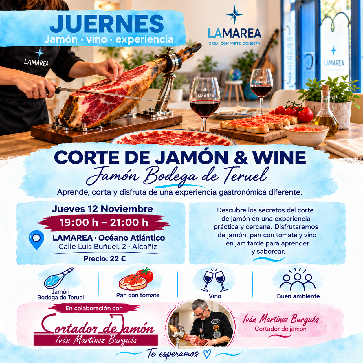 experiencia de jamon y vino en lamarea
